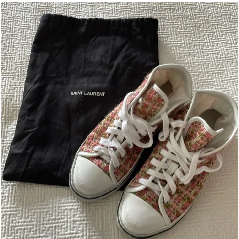 Saint Laurent Malibu Bedford Tweed High Top Pink Sneaker Size 38 - Picture 2 of 9
